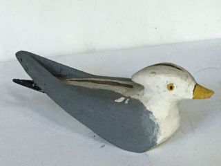 Vintage Bird Seagull Hand Made Carved Primitive Folk Art 10 " Gray White Decor
