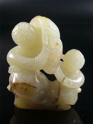Fine Old Chinese Celadon Nephrite Jade Statue Toggle Fairy Boy W/ Ruyi
