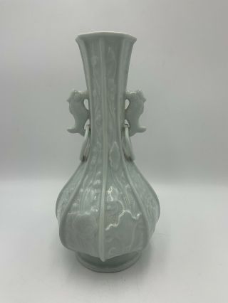 Antique Chinese Celadon Porcelain Vase W/ Fish Handles Rings Early 20th C Export