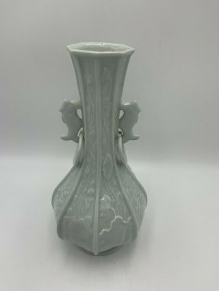 Antique Chinese Celadon Porcelain Vase w/ Fish Handles Rings Early 20th C Export 2