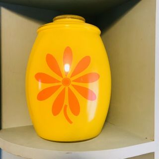 Vintage Bartlett Collins Glass Cookie Jar & Lid Yellow With Orange Flower