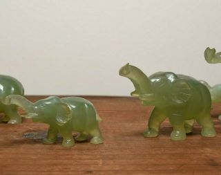 Vintage Miniature Jade Green Glass Elephant Figurine Herd Trunk Up