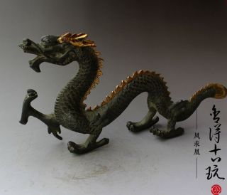 China Old Antique Handmade Bronze Gilt Chinese Zodiac Dragon Statue