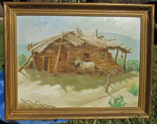 Early Arizona Mexico Native American Indian Oil Painting Vintage 1930s Hogan