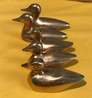 Family Of Ducks Brass.  Mama,  Daddy & 3 Ducklings 2 1/2”x2”