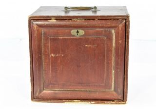Antique Chinese Wood Red Jewelry Box With Brass Hardware
