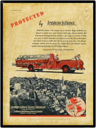 1949 American Lafrance Fire Truck Metal Sign: Boston Fire Department Truck