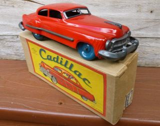 Circa 1950 Vintage Tin Friction Red Cadillac By Nomura