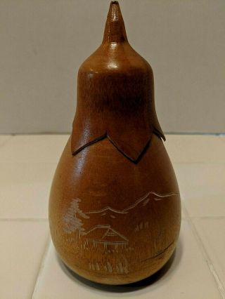 Old Chinese / Japanese Export Wood Carved Aubergine Eggplant Shaped Tea Caddy