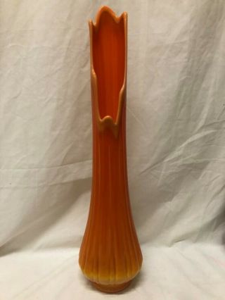 Vtg Mid Century L.  E.  Smith Bittersweet Orange Slag Glass Swung Pedestal Vase 24”