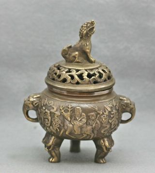 Very Fine Antique Chinese Heavily Decorated Gilded Bronze Censer