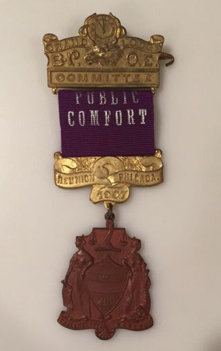1907 Bpoe Grand Lodge Philada Reunion Committee Badge W/ribbon