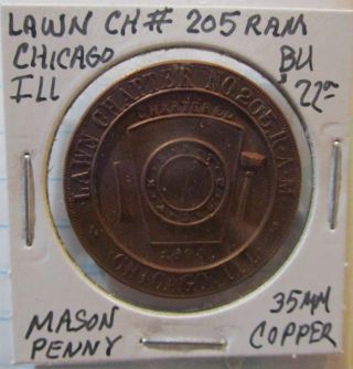 Masonic Token: Mason Penny,  Lawn Ch 205,  35 Mm Copper