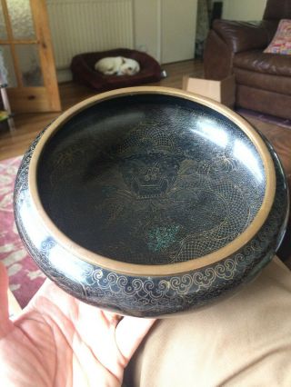 Chinese Niello Bowl Bronze copper Black Old enamel China Dragon decoration 2