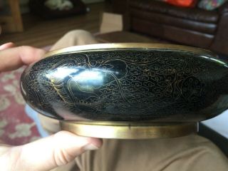 Chinese Niello Bowl Bronze copper Black Old enamel China Dragon decoration 3