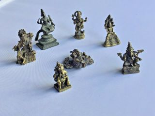 Vintage Set Of 7 Brass / Bronze Indian Deity God Figures