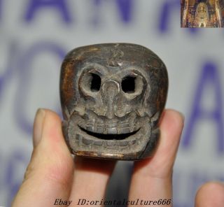 Rare Old Tibet Temple Cattle Bone Carved Skull Ghost Head Statue Amulet Pendant