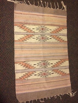Navajo Native American Vintage Hand Woven Wool Rug Pale Colors 23 " X 40 "