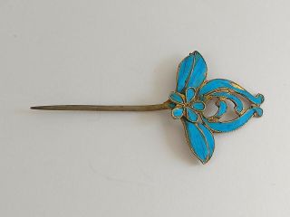 Antique Chinese Qing Kingfisher Feather Jewelry Hair Pin Gold Gilt