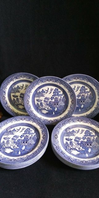 Vintage Churchill England " Blue Willow " 10 " Dinner Plate Set Of 13