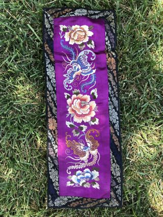 Antique Chinese Silk Embroidered Embroidery Flowers Banner Tapestry Art