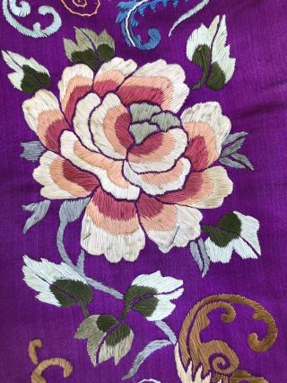 Antique Chinese Silk Embroidered Embroidery Flowers Banner Tapestry Art 3