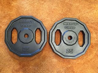 2 Vintage 25 Lb Marcy’s Barbell Weight Grip Plates Standard 1” Hole Total 50lbs