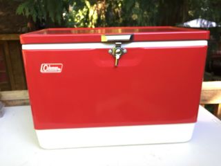 Vintage Coleman Snow - Lite Red & White Cooler W/ Box 5255 - 703 1970s Vtg Camping