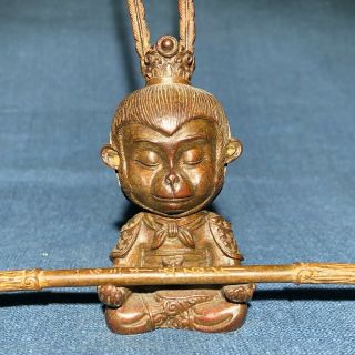 Old Collectible Chinese Antique Copper Handwork Monkey King Sun Wukong Statue