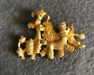 Vintage Poodle Dog Pin,  Brooch,  Gold Costume Jewelry,  Whimsical,  Christmas Gift