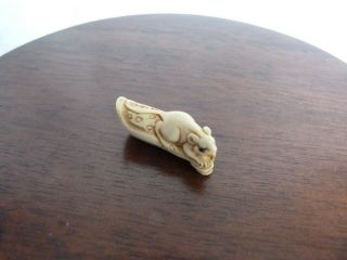 Top Quality Antique Japanese Meiji Period Carved Netsuke Of A Rat.  Signed C1880