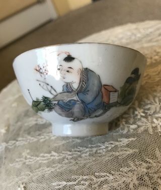 Antique Chinese Porcelain Small Bowl Qing Republic Famous Artist 吳少峰