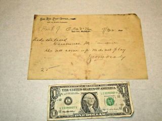9/30,  1896 Bad Axe,  Mi Post Office Geo M Deady Postmaster Note Letterhead Signed