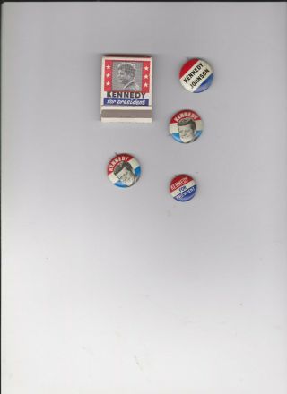 Vintage Kennedy For President Buttons 1960 Presidency Set Of 4 Plus Matchbook