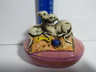 Italian Greyhound Dogs Whippets Sculpture Figurine Pin Dish Box 1 Of Kind Signed