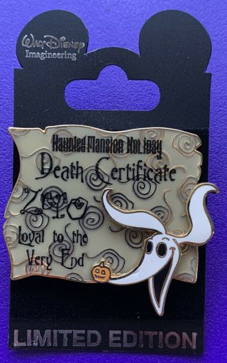 Wdi Rare Haunted Mansion Holiday Death Certificate Zero Limited Edition 300 Pin