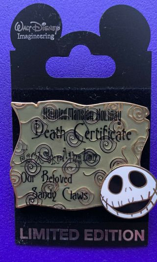 Wdi Rare Haunted Mansion Holiday Death Certificate Jack Limited Edition 300 Pin