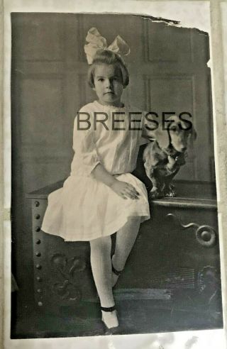 Antique Real Photo Of Girl With Dachshund 1920 Era