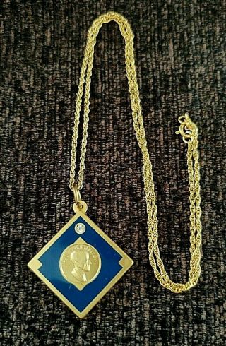Vintage Rotary Paul Harris Fellow Blue Enamel Pendant Gold Tone Diamond Donor