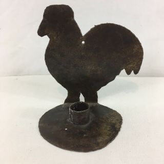 Vtg Metal Hand Made Folk Art Farm House Decor Chicken Rooster Candle Holder