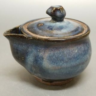 尚56) Japanese Pottery Hagi Ware Blue Glaze Pot By Seigan Yamane