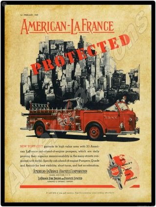 1949 American Lafrance Fire Truck Metal Sign: Fdny,  York Fire Department