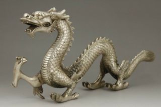 Chinese Old Big White Copper Handwork Carving Dragon Statue Op99