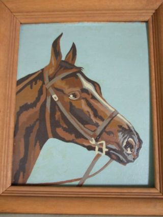 Vintage Paint By Number 8x10 Framed Horse Picture,  Pre - Owned,  Wire For Hanging
