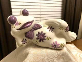 Chillin Reclining Purple And White Ceramic Frog Figurine Figure