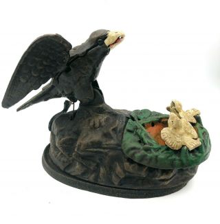 Vintage Type Cast Iron Eagle With Eaglets Bank