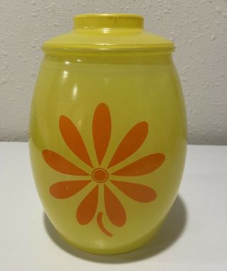 Vintage Bartlett Collins Glass Cookie Jar & Lid Yellow With Orange Flower