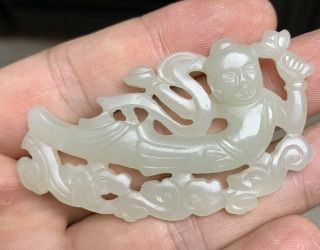 From Old Estate Chinese Antique White Jade Flying Boy Asian China