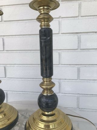 Vintage Mid Century Gray Marble / Brass PAIR Table Lamps 2