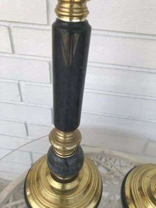 Vintage Mid Century Gray Marble / Brass PAIR Table Lamps 3